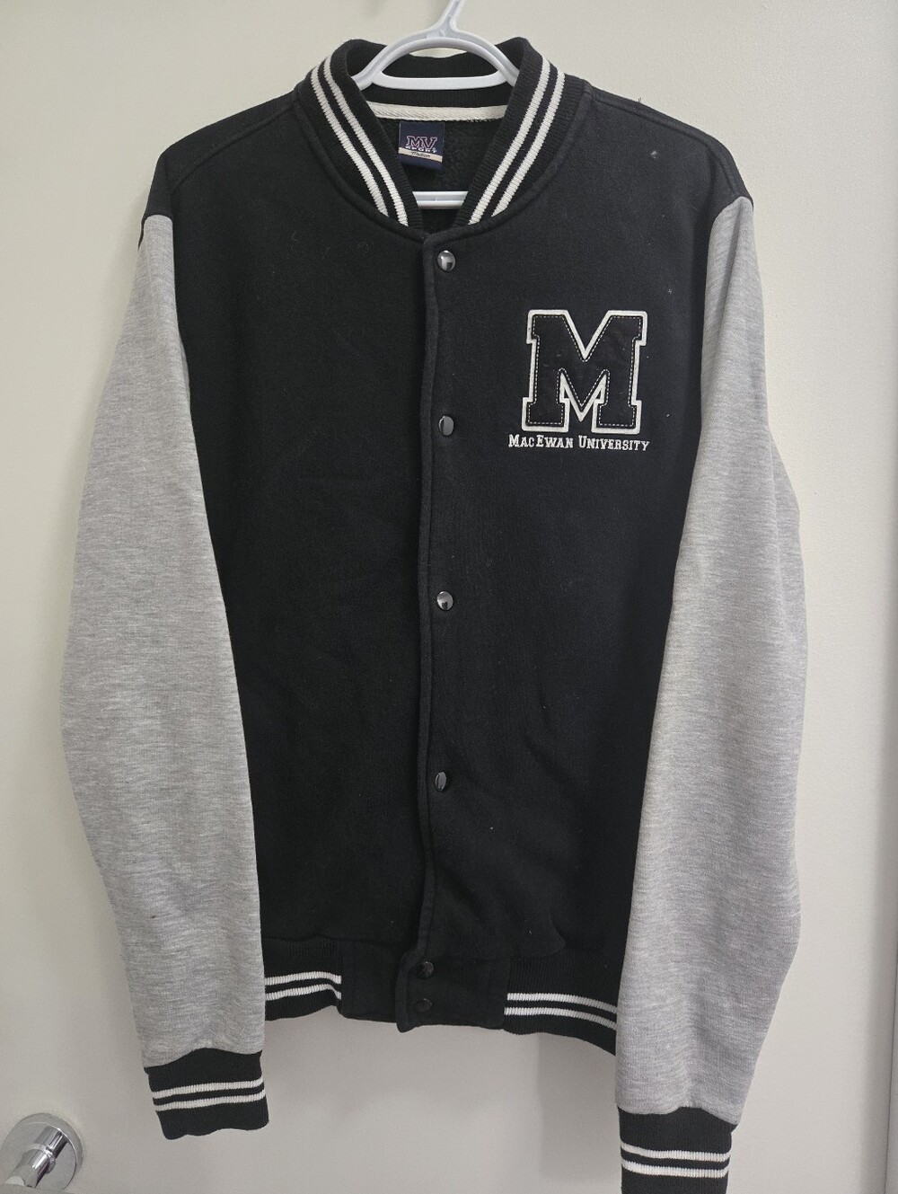 Mens MacEwan University Black & Grey Snap-Up Bomber Jacket - M
